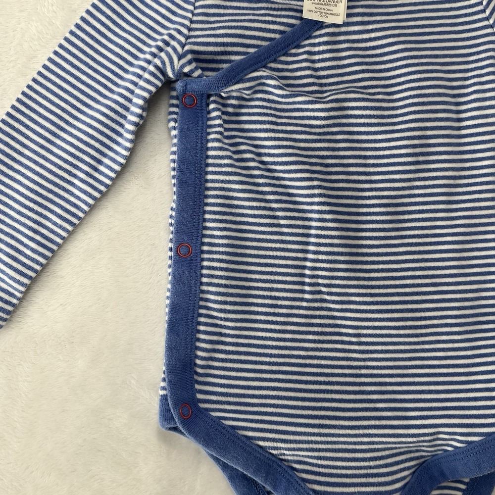 Baby Boden Wrap Bodysuit Unisex Baby 12-18m Blue Striped Cotton - Picture 5 of 7